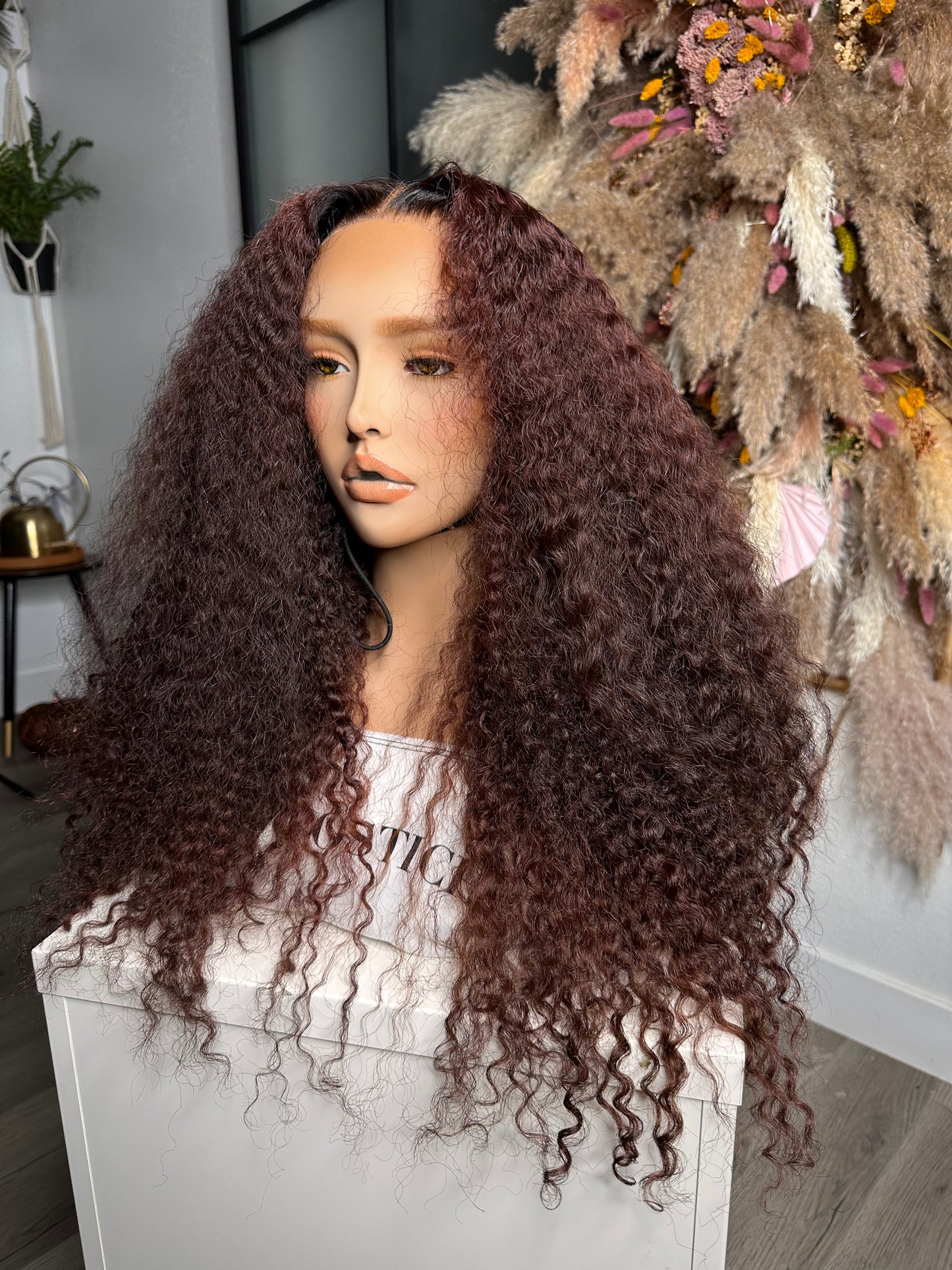 22” Kinky Curly Sangria Red| 6x6 Glueless Postiche