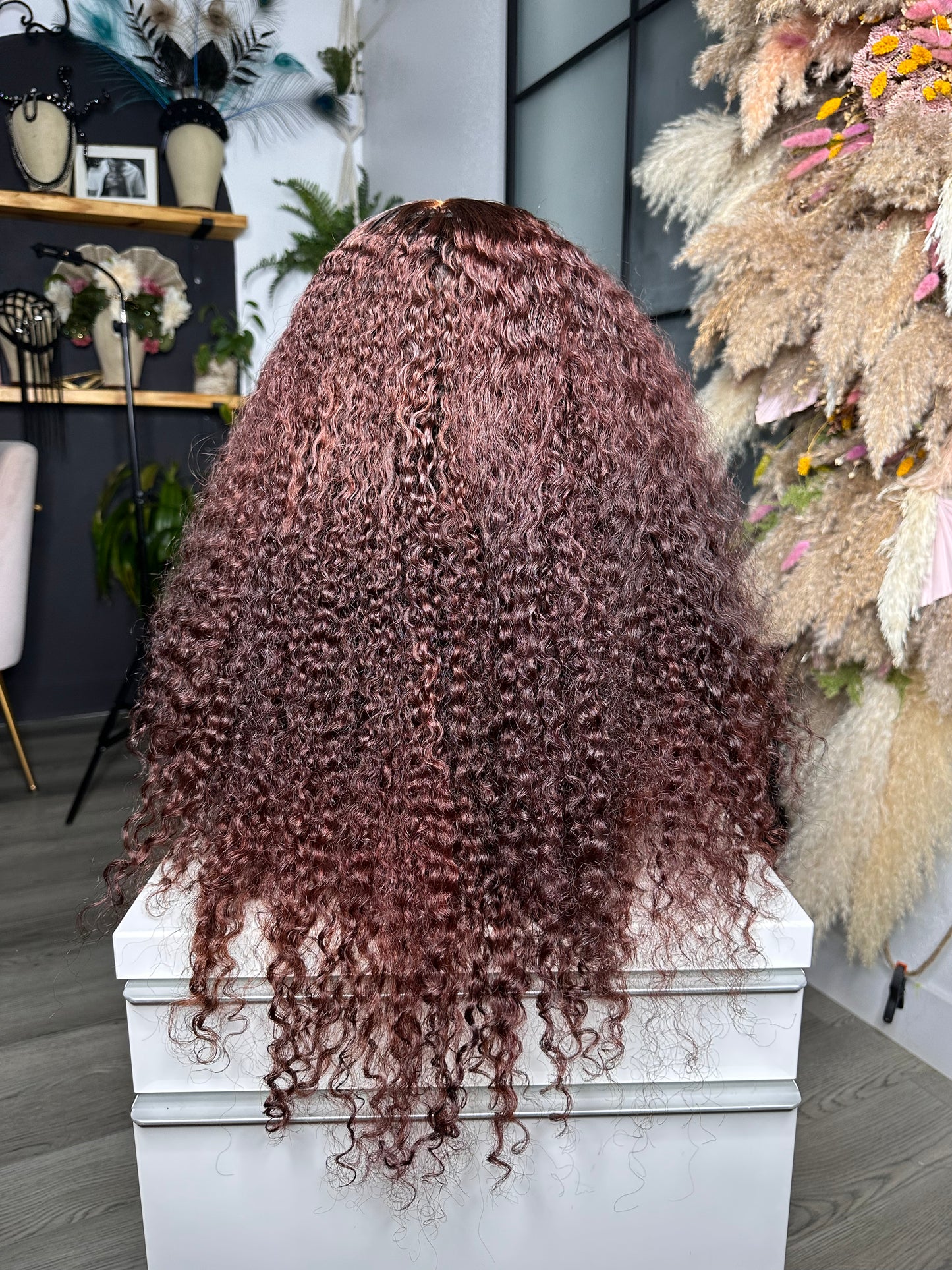 22” Kinky Curly Sangria Red| 6x6 Glueless Postiche