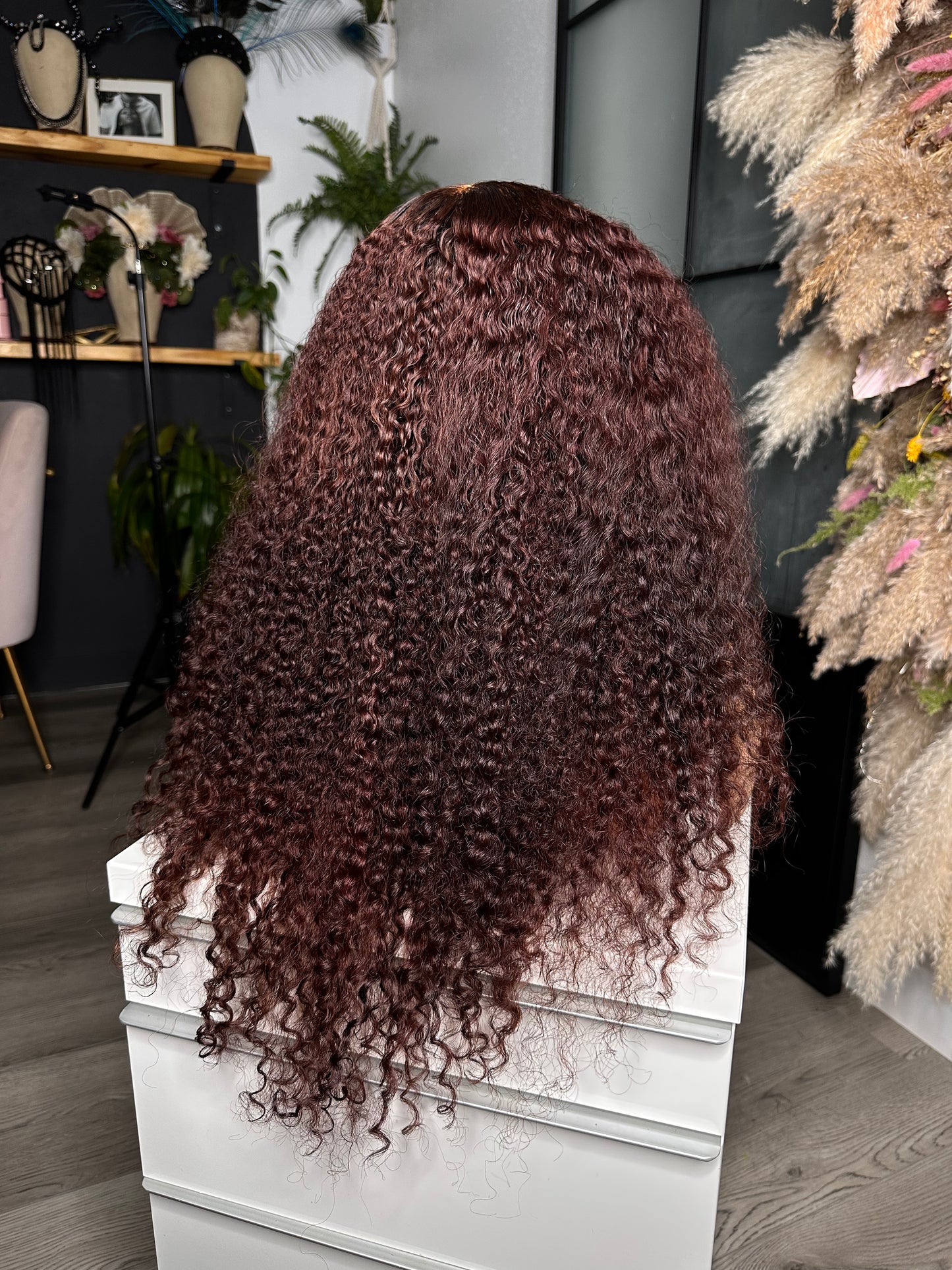 22” Kinky Curly Sangria Red| 6x6 Glueless Postiche