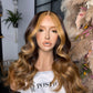 1:1 Glueless Toasted Almond & Honey Comb Blonde Indian Wavy 18” THIN LACE Unit | Small