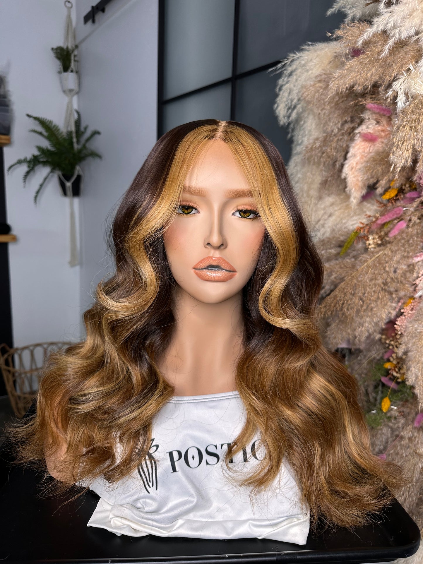 1:1 Glueless Toasted Almond & Honey Comb Blonde Indian Wavy 18” THIN LACE Unit | Small