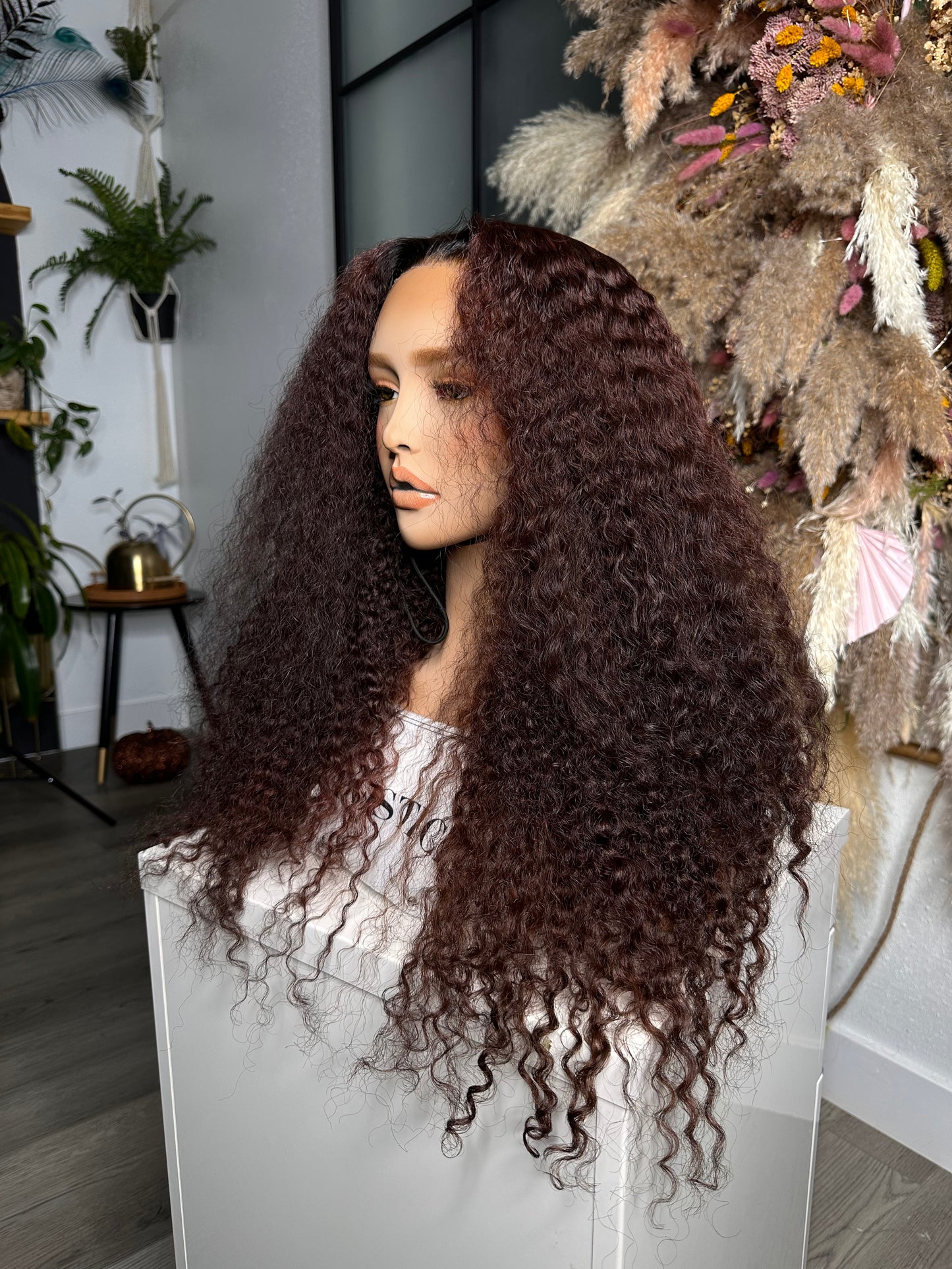 22” Kinky Curly Sangria Red| 6x6 Glueless Postiche