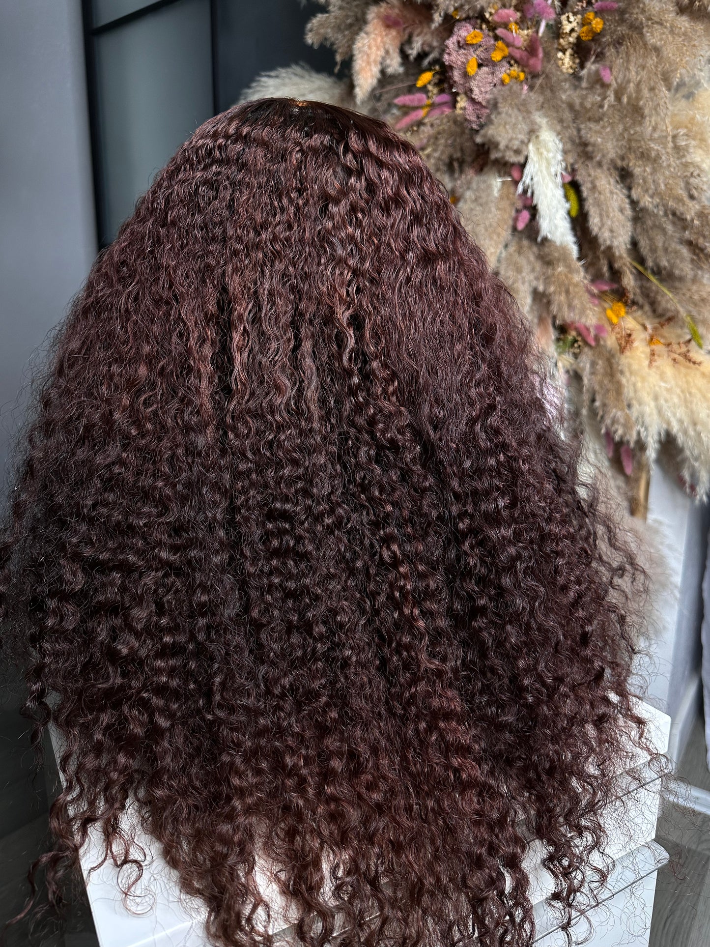 22” Kinky Curly Sangria Red| 6x6 Glueless Postiche